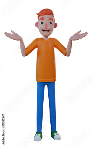 3D illustration man with hand gestures looking up right and left side Transparent PNG