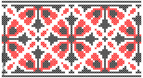 Vector seamless cross-stitched old ornament Ukraine. Embroidered good like old handmade cross-stitch ethnic Ukraine pattern. Ukrainian towel with ornament, rushnyk called, in vector.