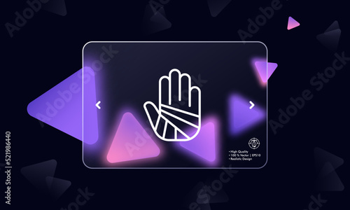 Bandaged hand line icon. Wound, band aid, injury, trauma, emergency room, ambulance, first aid, patient, burn, doctor. Healthcare concept. Glassmorphism. Vector line icon for Business and Advertising