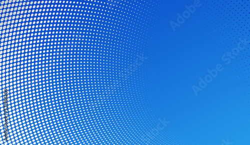 Blue dots in 3D perspective vector abstract background, multimedia internet information theme, wave stream of science technology or business blank template for ads.