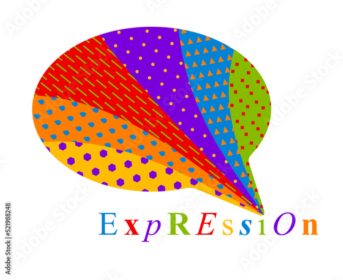 Freedom of expression vector concept shown with speech bubble in a shape of cloud and different colors of rainbow, opinion diversity, express yourself.