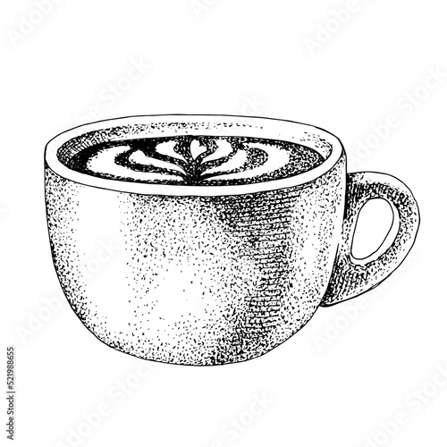 Ceramic cup of flavored latte or cappuccino