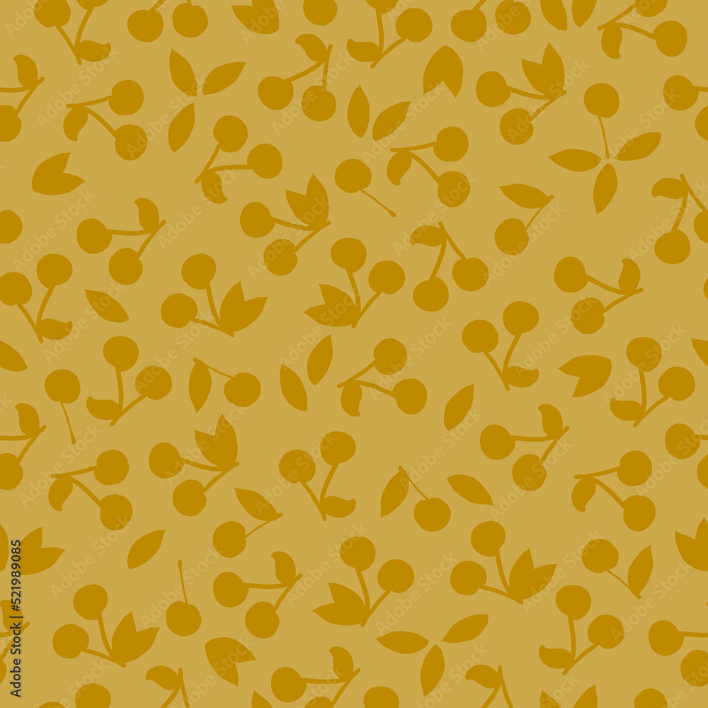 Simple berry pattern. gold cherry. mustard background. Fashionable print for textiles, wallpaper and packaging. Simple berry pattern. gold cherry. mustard background. Fashionable print for textiles, wallpaper and packaging.