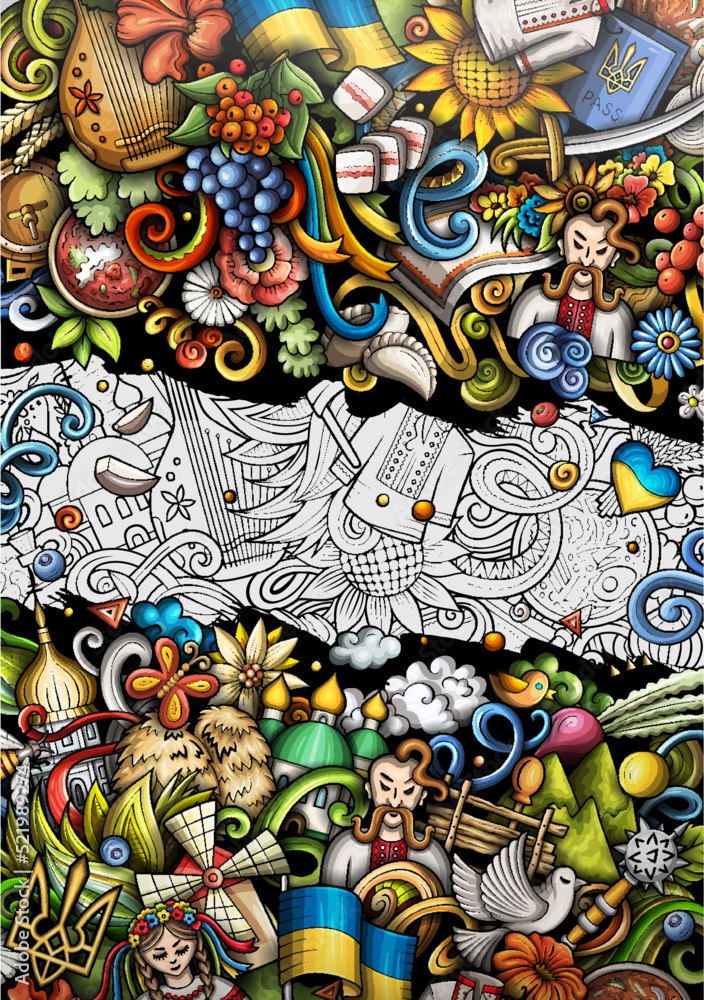 Ukraine doodle banner. Cartoon vector flyer. Ukraine doodle banner. Cartoon vector flyer.