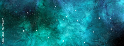 Nebula and stars in night sky web banner. Space background with realistic nebula and shining stars. Abstract scientific background with nebulae and stars in space. Multicolor outer space.