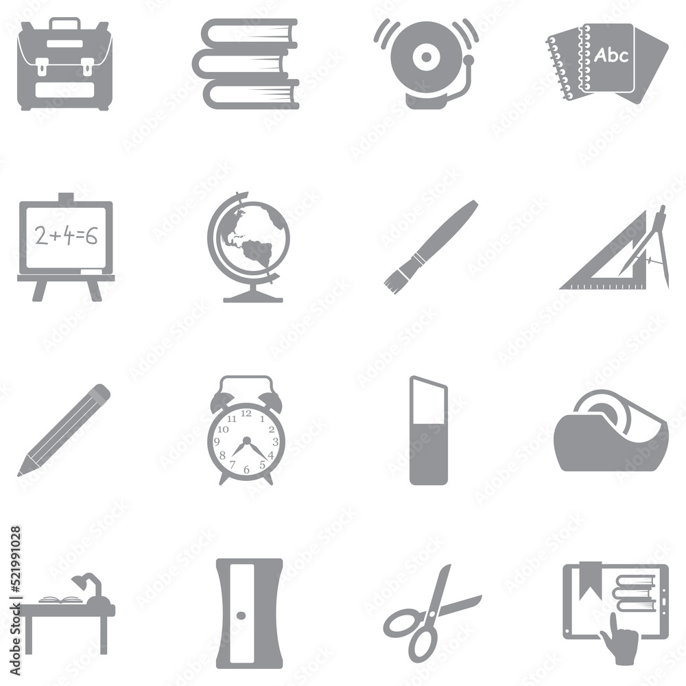 Back To School Icons. Gray Flat Design. Vector Illustration. Back To School Icons. Gray Flat Design. Vector Illustration.