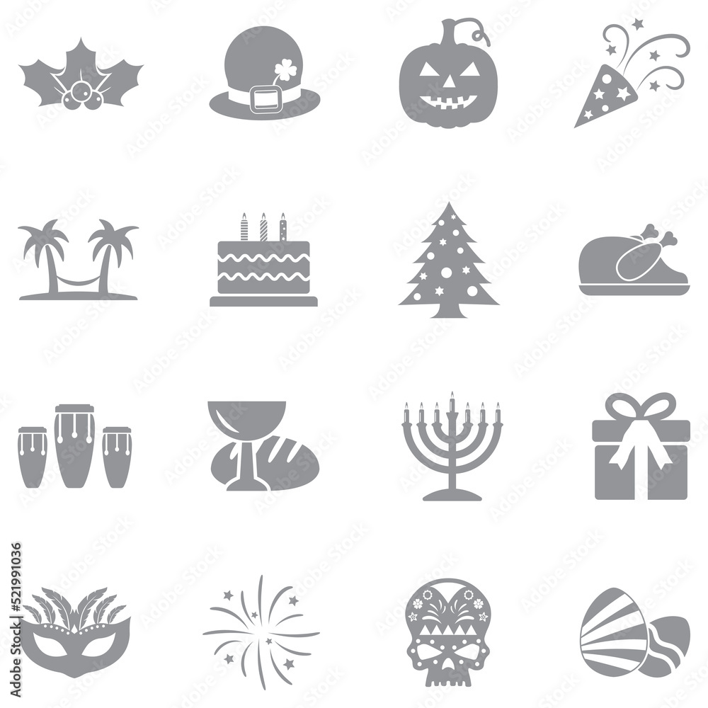 Holidays Icons. Gray Flat Design. Vector Illustration. Holidays Icons. Gray Flat Design. Vector Illustration.