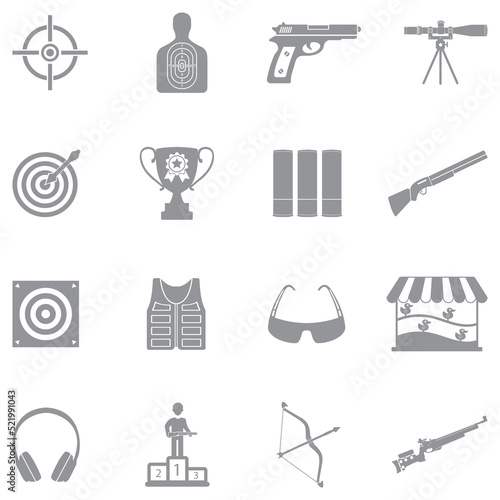 Shooting Icons. Gray Flat Design. Vector Illustration.