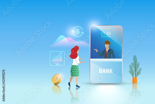 Internet banking. Woman exchange money, online payment transfer and deposit at mobile banking application on smartphone. Virtual digital bank service and financial technology.