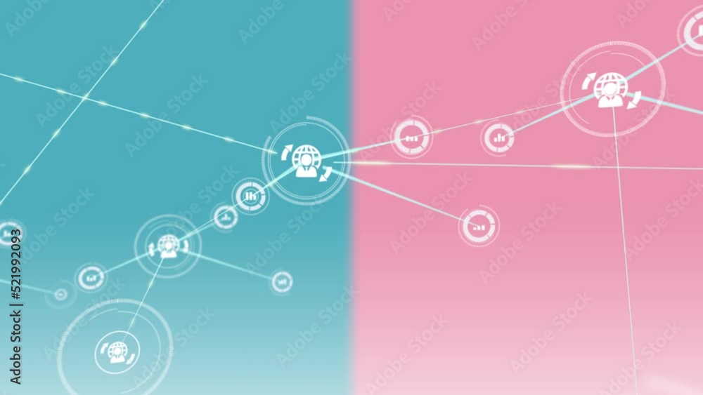 Animated 3d illustration of human icons representing global communication over colored background Animated 3d illustration of human icons representing global communication over colored background