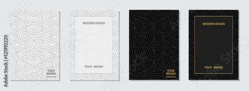 Cover set, vertical templates. Collection of relief white and black backgrounds with 3d pattern, geometric ornamental ethnic texture. Tribal ideas of the East, Asia, India, Mexico, Aztecs, Peru.