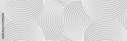 Fototapeta Naklejka Na Ścianę i Meble -  Banner, cover design. Embossed ethnic 3D pattern of stripes and lines on a white background, art deco style. Tribal geometric ideas for websites, presentations.