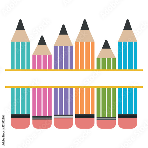 A set of colored pencils with a text frame, color vector isolated illustration