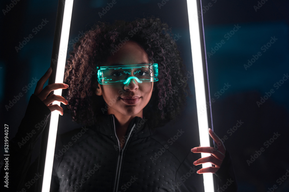 Metaverse digital cyber world technology, young woman with smart glasses,  futuristic lifestyle Stock Photo | Adobe Stock