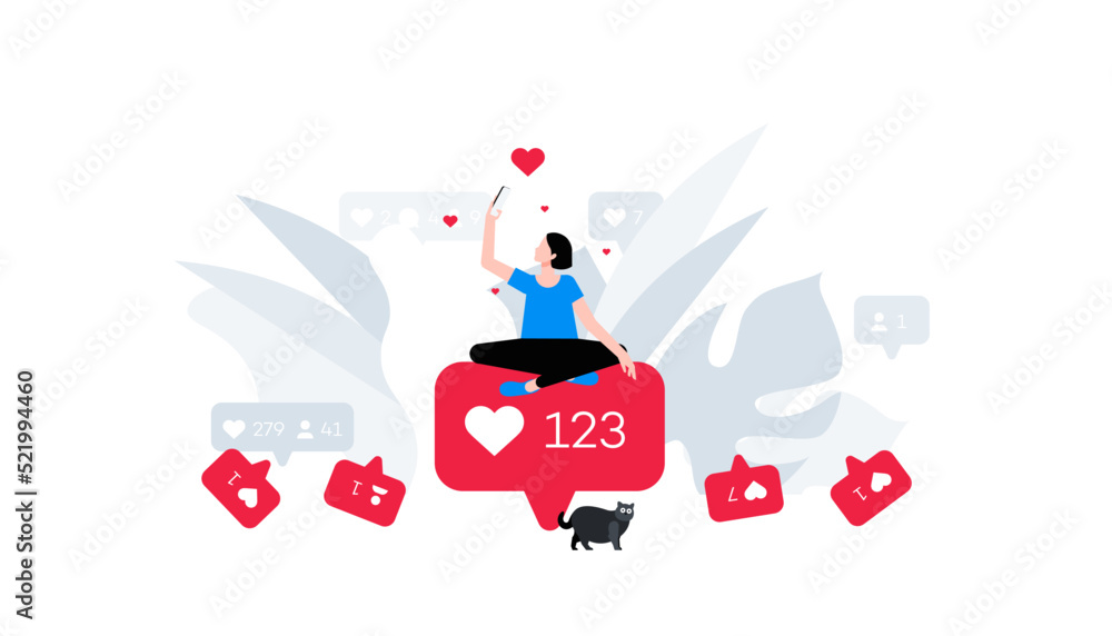 Social network like concept. Reaction on social media post. Animation ...