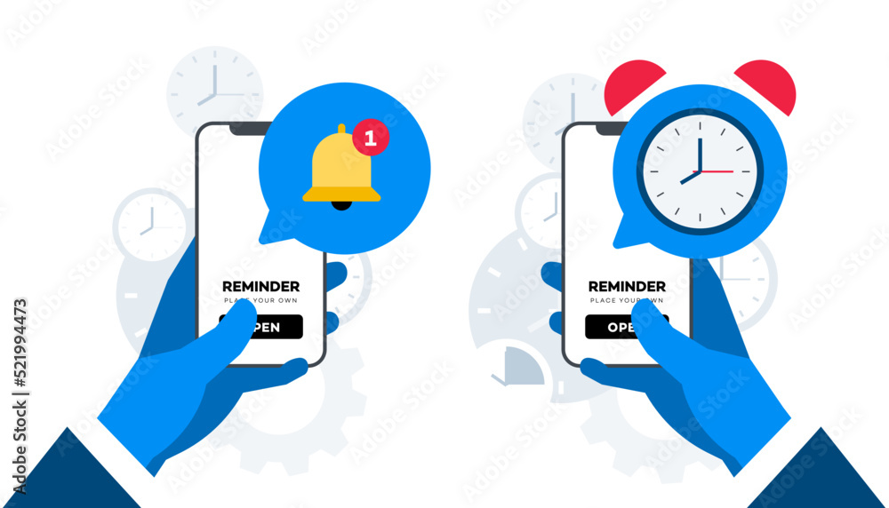 Conceptual vector mobile application reminders. Alarm notice. Calendar