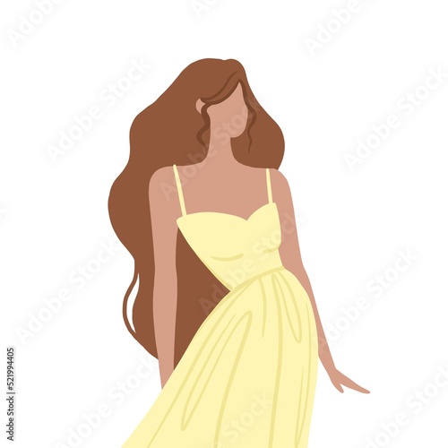 Female portrait. Young beautiful woman in a delicate dress. Illustration
