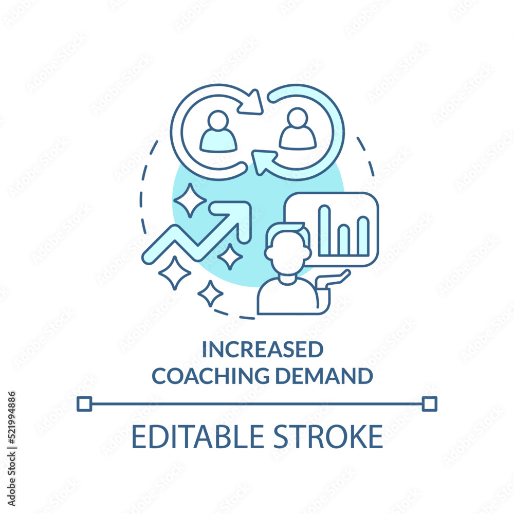 Increased coaching demand turquoise concept icon. Business coaching trend abstract idea thin line illustration. Isolated outline drawing. Editable stroke. Arial, Myriad Pro-Bold fonts used