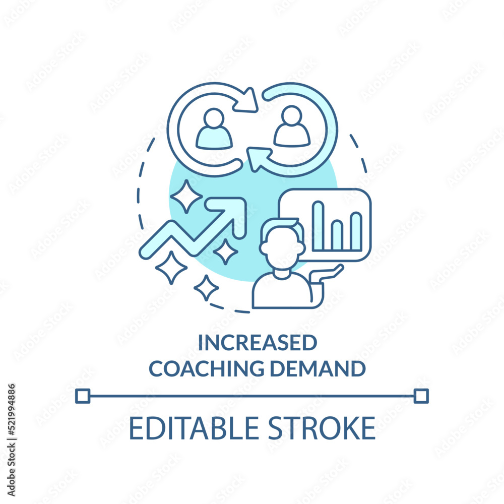 Increased coaching demand turquoise concept icon. Business coaching trend abstract idea thin line illustration. Isolated outline drawing. Editable stroke. Arial, Myriad Pro-Bold fonts used Increased coaching demand turquoise concept icon. Business coaching trend abstract idea thin line illustration. Isolated outline drawing. Editable stroke. Arial, Myriad Pro-Bold fonts used