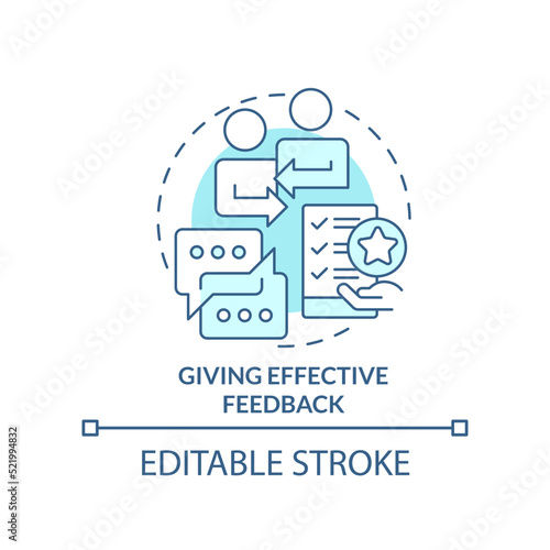 Giving effective feedback turquoise concept icon. Coaching employees step abstract idea thin line illustration. Isolated outline drawing. Editable stroke. Arial, Myriad Pro-Bold fonts used