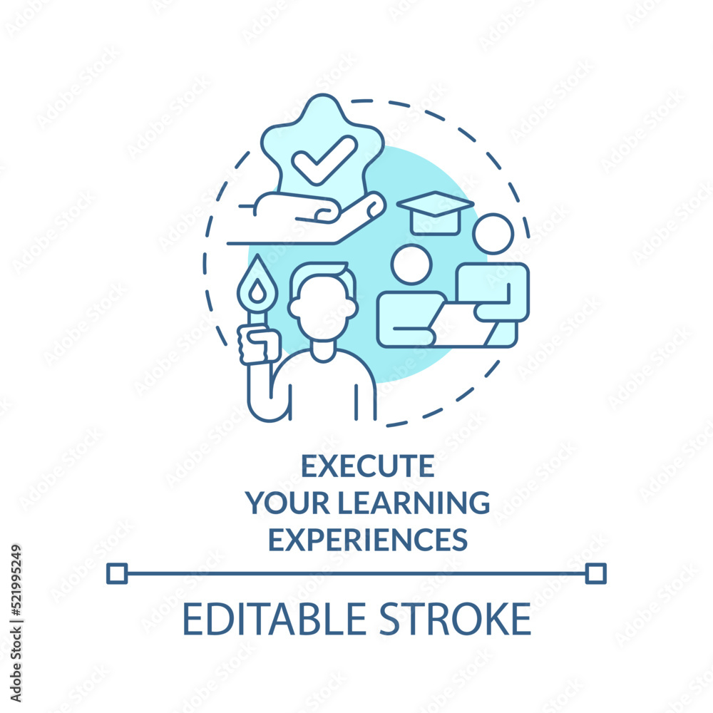 Execute learning experiences turquoise concept icon. Training successful leader abstract idea thin line illustration. Isolated outline drawing. Editable stroke. Arial, Myriad Pro-Bold fonts used Execute learning experiences turquoise concept icon. Training successful leader abstract idea thin line illustration. Isolated outline drawing. Editable stroke. Arial, Myriad Pro-Bold fonts used