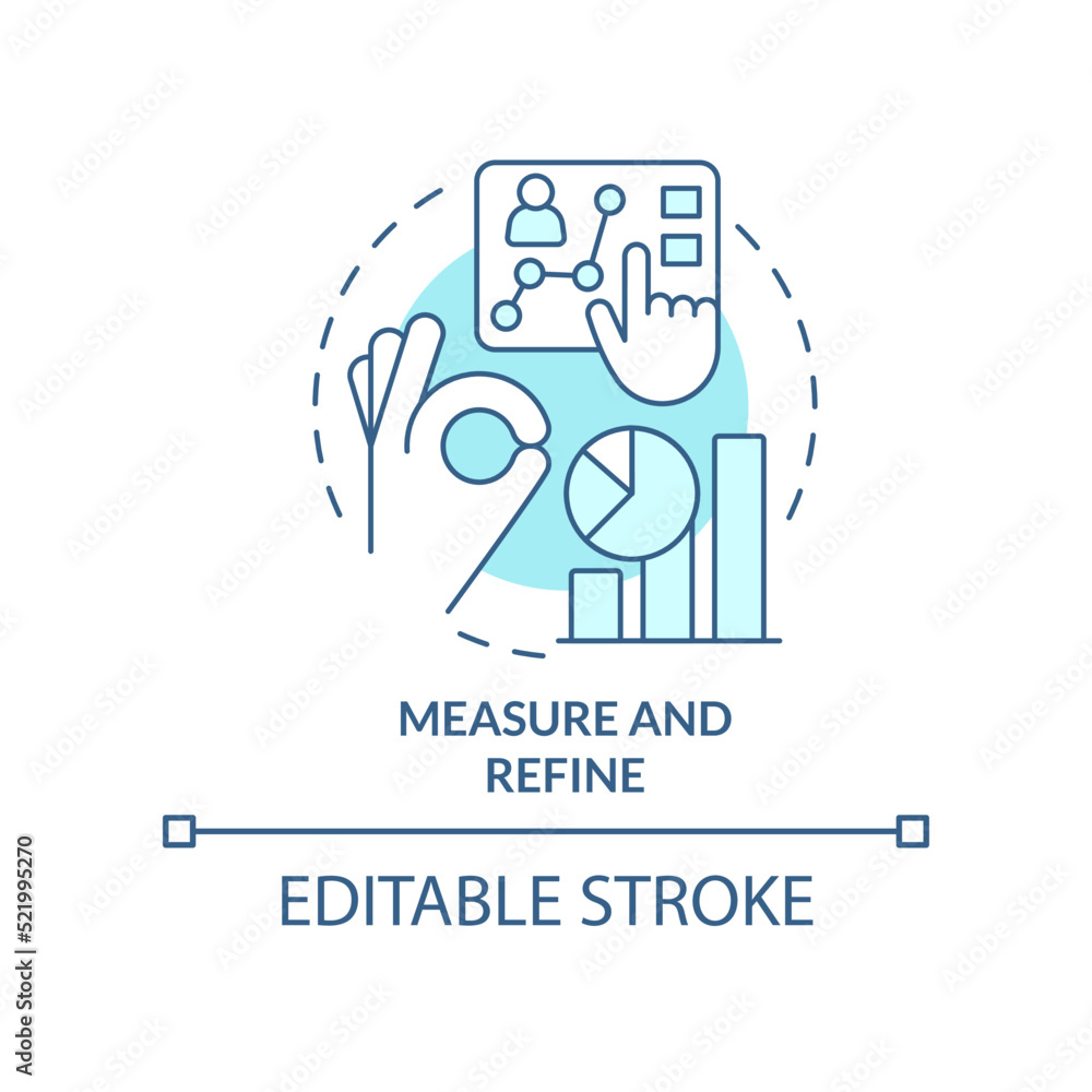Measure and refine turquoise concept icon. Effective leadership development abstract idea thin line illustration. Isolated outline drawing. Editable stroke. Arial, Myriad Pro-Bold fonts used