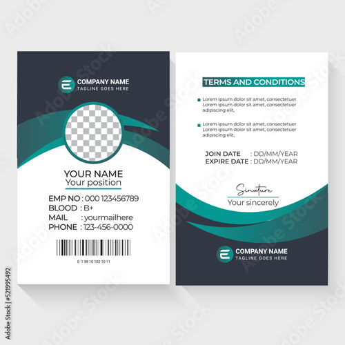 Modern Identity Employee Abstract professional, corporate office Id card design, Simple and Clean ID Card Design Template