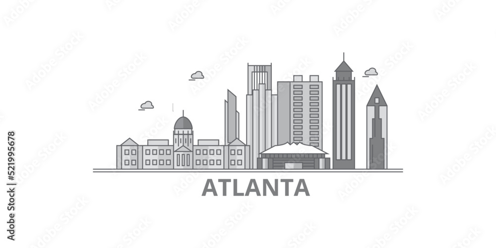 United States, Atlanta City city skyline isolated vector illustration, icons