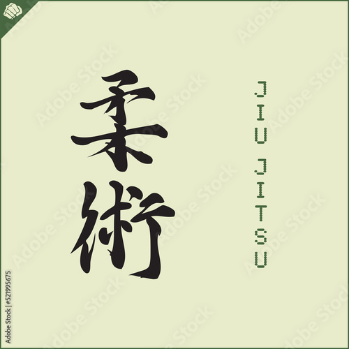 Kanji hieroglyph martial arts karate. Translated - JIU JITSU