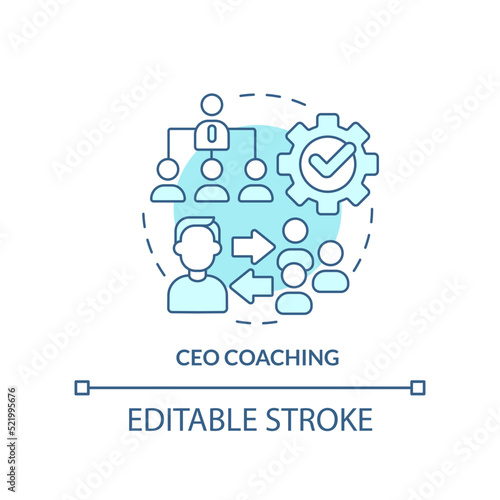 CEO coaching turquoise concept icon. Corporate training service abstract idea thin line illustration. Executives. Isolated outline drawing. Editable stroke. Arial, Myriad Pro-Bold fonts used