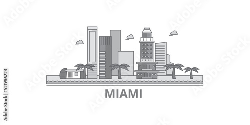 United States, Miami City city skyline isolated vector illustration, icons
