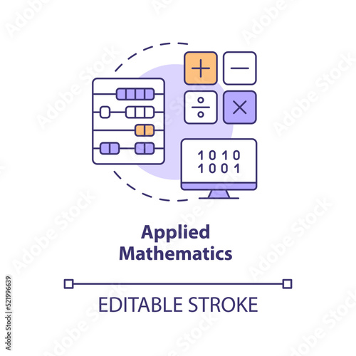 Applied mathematics concept icon. Computer science. Machine learning engineer skill abstract idea thin line illustration. Isolated outline drawing. Editable stroke. Arial, Myriad Pro-Bold fonts used