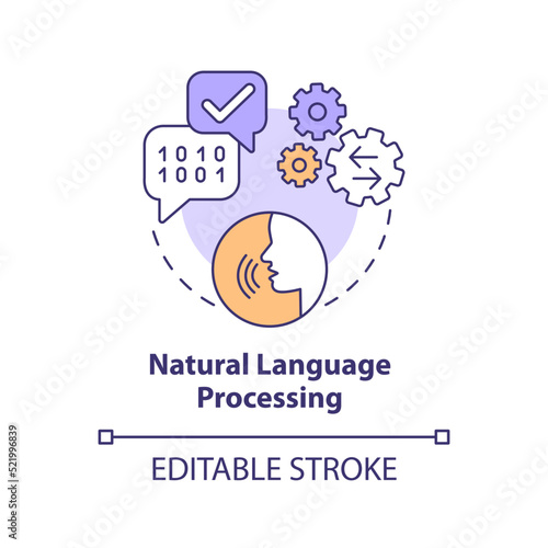 Natural language processing concept icon. Machine learning engineer skill abstract idea thin line illustration. Isolated outline drawing. Editable stroke. Arial, Myriad Pro-Bold fonts used