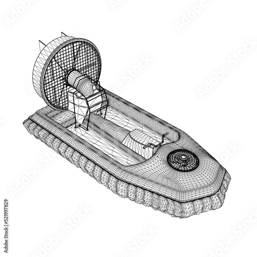 Bilde på lerret Wireframe of the boat on a pillow with a propeller from black lines isolated on a white background