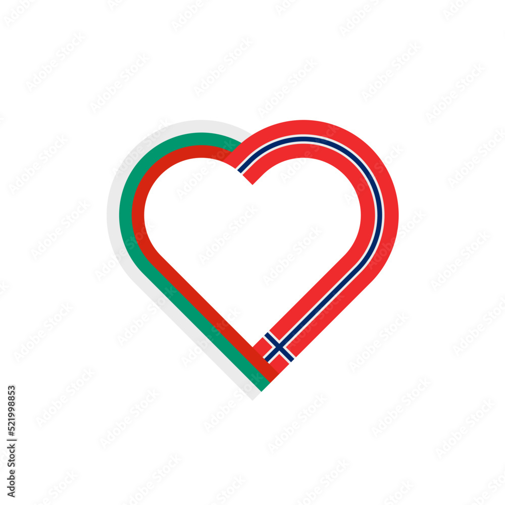 unity concept. heart ribbon icon of bulgaria and norway flags. vector illustration isolated on white background