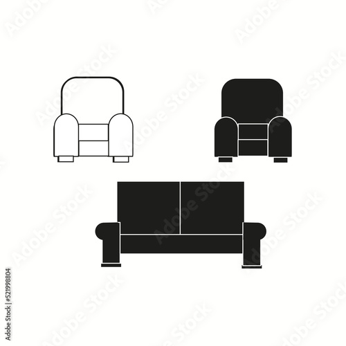 Armchair filled, and outline vector icon sign symbol and sofa icon