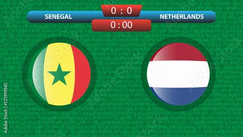 Announcement of the match between the Senegal and Netherlands as part of the soccer international tournament in Qatar 2022. Group A match. Vector illustration. Sport template.