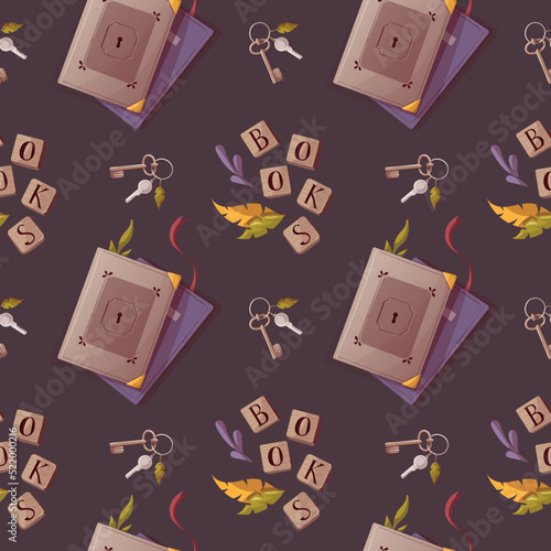 Seamless pattern with books. Bookstore, bookshop, library, book lover, bibliophile, education concept. Vector illustration.