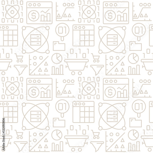 Crypto mining abstract seamless pattern. Editable vector shapes on white background. Trendy texture with cartoon color icons. Design with graphic elements for interior, fabric, website decoration