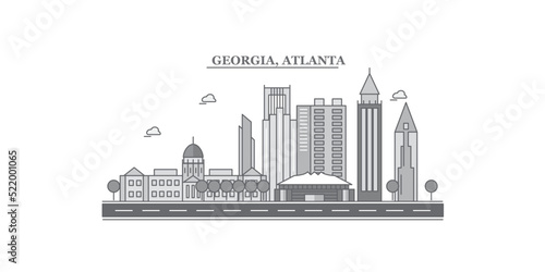 United States, Atlanta city skyline isolated vector illustration, icons