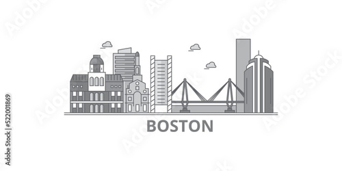 United States, Boston city skyline isolated vector illustration, icons