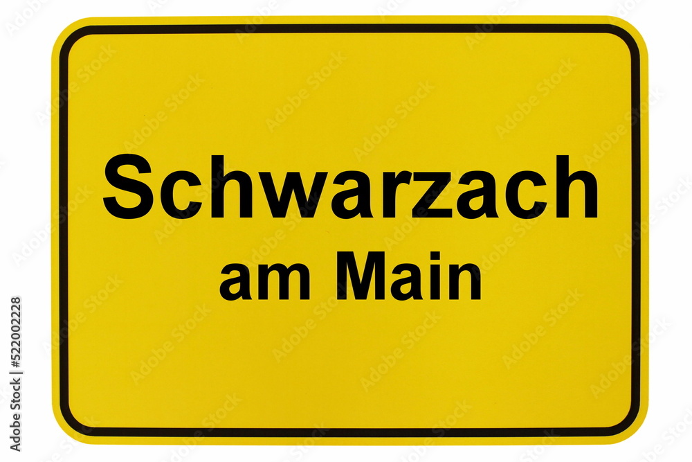 Illustration eines Ortsschildes von Schwarzach am Main in Bayern - obrazy, fototapety, plakaty 
