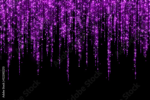 Festive long decoration hanging rain purple glitter garland. Vector