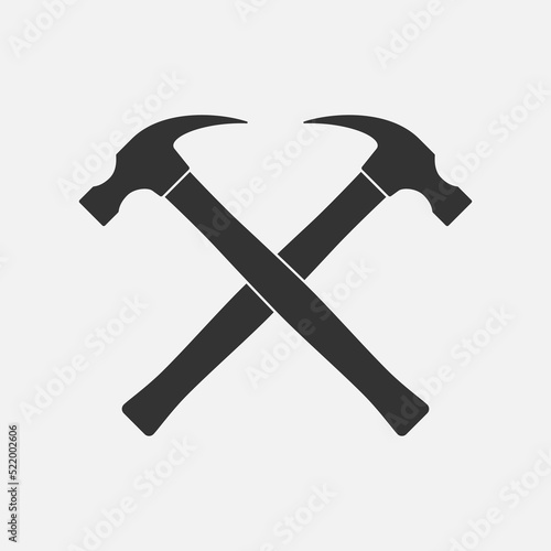 Two crossed hammers graphic sign. Working tools sign isolated on white background. Logo element. Vector illustration