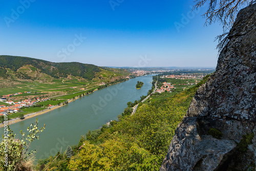 Photography Danube river and vineyards in Wachau valley. Lower Austria.