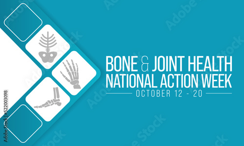 Bone and Joint health national action week is observed every year in October, with activities focused on disorders including arthritis, back pain, trauma, pediatric conditions, and osteoporosis.