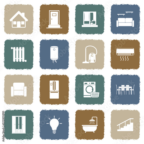 Household Icons. Grunge Color Flat Design. Vector Illustration.