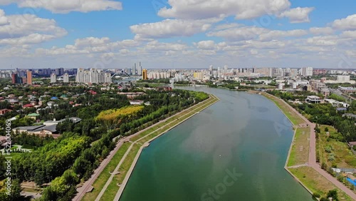 Drone view of the bridge in Astana.Incredible view of the capital of Kazakhstan