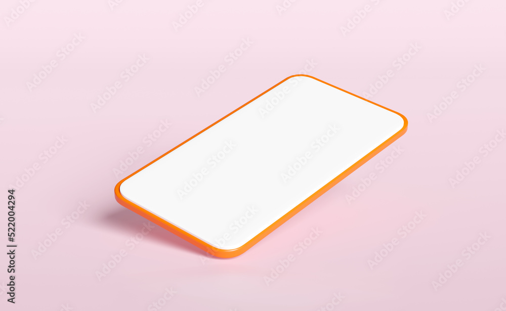 3d orange smartphone, mobile phone isolated on pink background. screen phone template, empty screen phone mockup, minimal concept, 3d render illustration 3d orange smartphone, mobile phone isolated on pink background. screen phone template, empty screen phone mockup, minimal concept, 3d render illustration