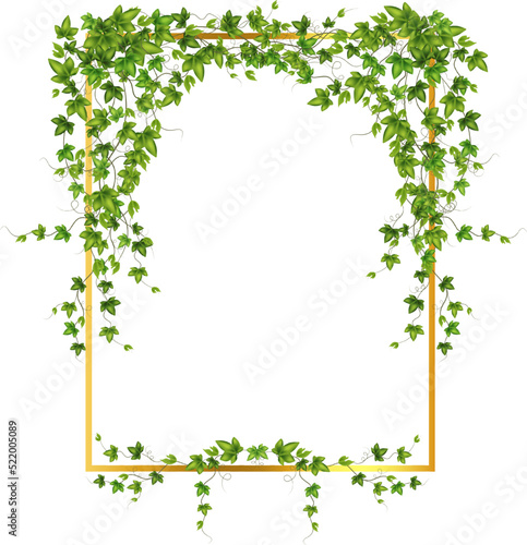 Abstract invitation design with leaves, tvigs and geometric frame.Golden frame with green branchHerbal minimalistic vector frame.Greenery wedding square invitation.